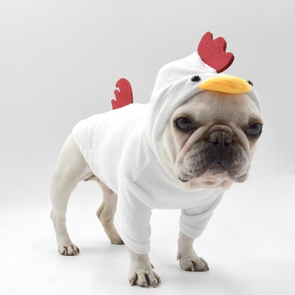 Funny Halloween Chicken Costume for Small Dogs: Pet Dog Clothes, Pug Warm Coat, French Bulldog Hoodies, S-L