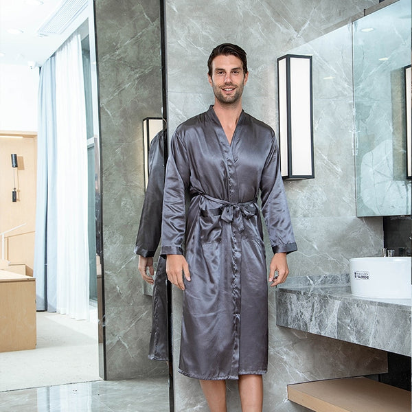 Men's V-Neck Silk Satin Groomsman Robe - Summer Casual Sleepwear & Home Clothes XXL