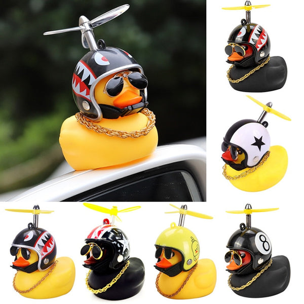 Broken Wind Rubber Duck Road Bike Motor Helmet Riding Bicycle Accessories Pendant Car Decoration - Black/Yellow