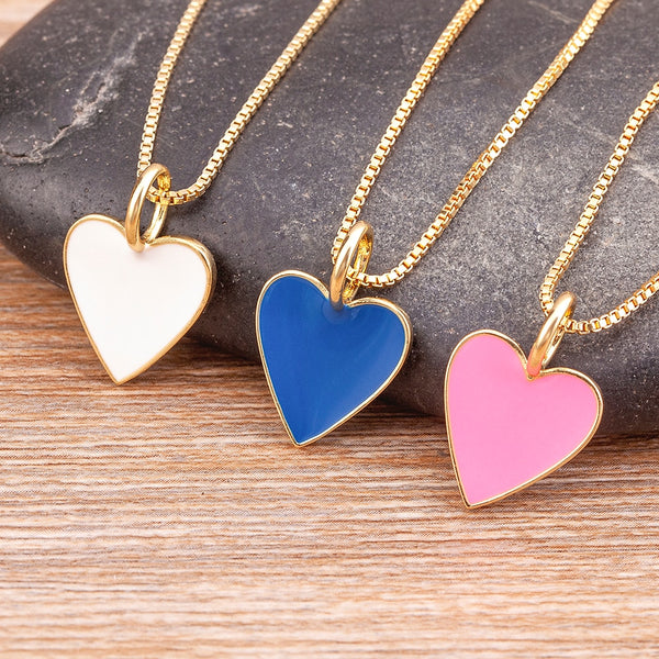 Romantic Heart Couple Necklace - 5 Colors, Simple Valentine's Day Sweater Chain, Best Friend Lovers Wedding Party Gift Jewelry