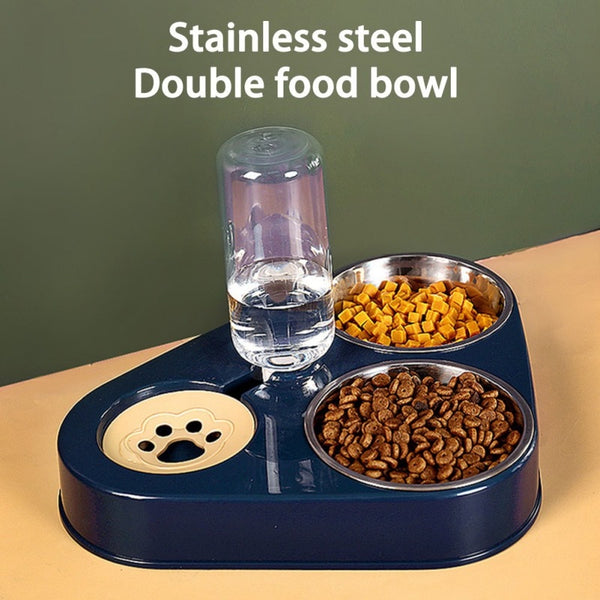 500ML Pet Stainless Steel Double 3 Bowl Auto Dog & Cat Feeder Drink Bowl