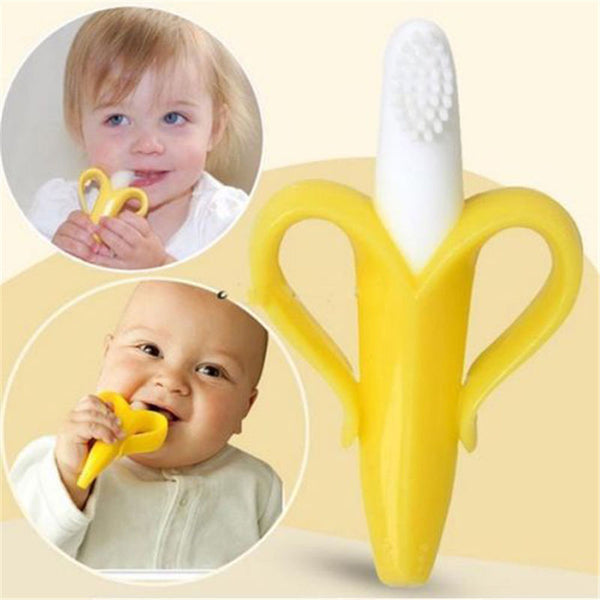 Toy

Baby Banana Silicone Teething Toy - BPA Free Chewing Training Toothbrush & Teether Ring Gift Set.
