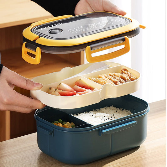 Lunch Container

Portable 2-Layer Grid Children's Bento Lunch Box, Leakproof + Microwavable + Odor-Proof, Includes Fork + Spoon