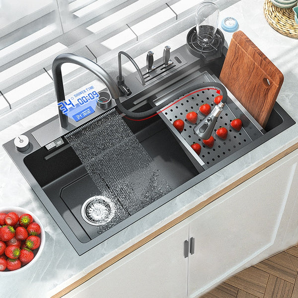 Nerūdijančio plieno virtuvės skaitmeninis ekranas, vienos kriauklės indaplovė su jutikliniu kriokliu