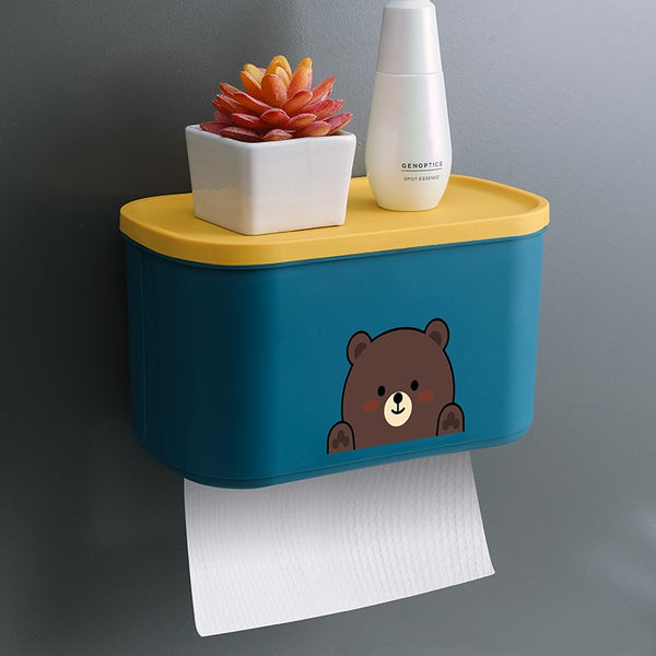 Wall Mount Toilet Paper Holder w/ Mobile Phone Storage Shelf & Waterproof Tissue Bathroom Box