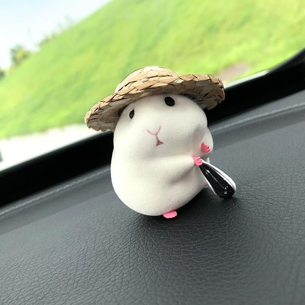 Cool Car Interior Pendant: Cute Straw Hat Hamster Doll