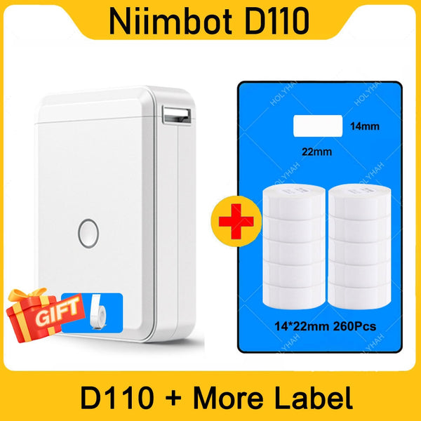 NiiMbot D110 belaidis etikečių gamintojas – nešiojamas spausdintuvas su juostele ir šablonais, skirtas telefonui, namams ir biurui
