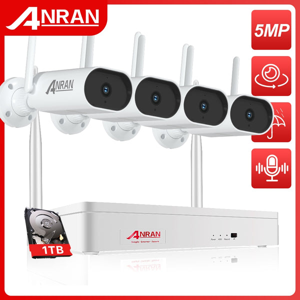 ANRAN 5MP Surveillance Kit: 8CH Secure Wireless NVR, 1920P Outdoor IP66 Waterproof, Two-way Audio H.265 Video