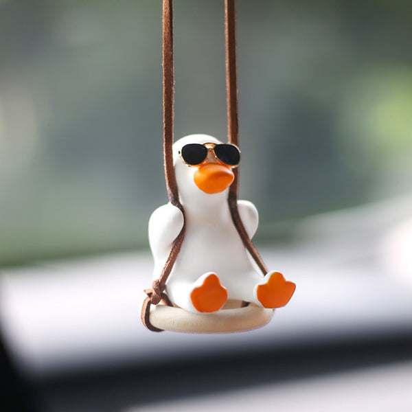 Creative Gypsum Cool White Swing Duck Automobile Rearview Mirror Decoration w/Sunglasses