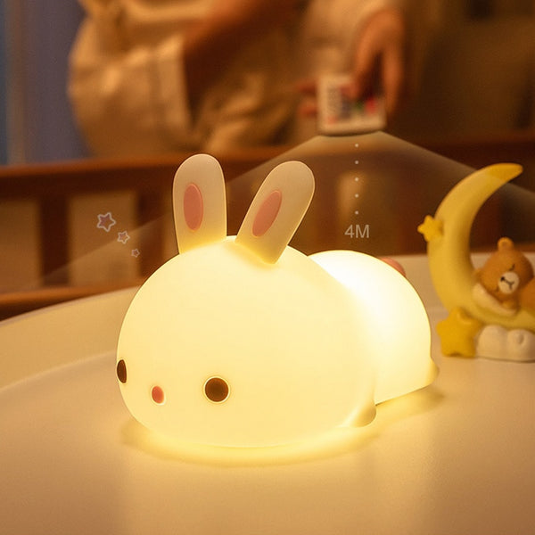 LED Nightlight Cute Soft Silicone Rabbit Bunny Lamp USB Rechargeable Touch Sensor Remote Control 16 Colours