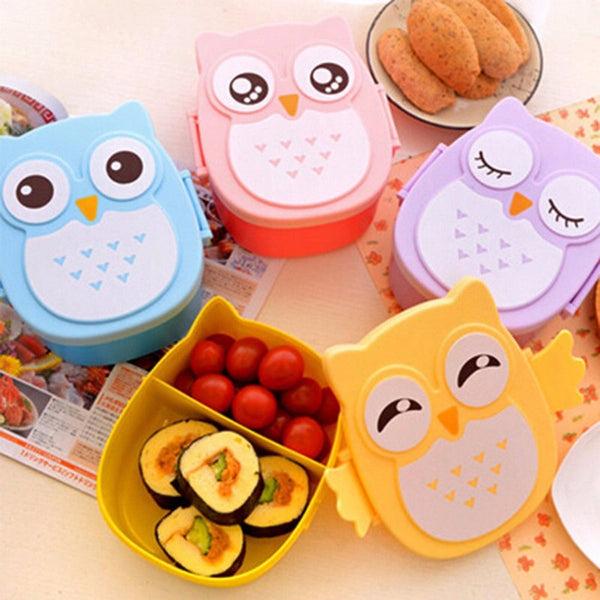 Cute Cartoon Owl Lunch Box - Portable Storage Container w/ Compartments for Kids/Students