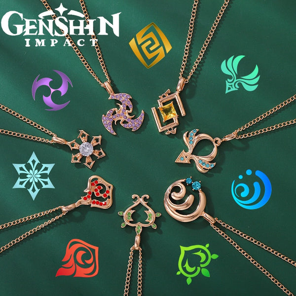 2022New Genshin Impact Pyro Hydro Anemo Eye of God Element Symbol Gadget Necklace Fan Gift Jewelry