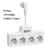 EU Multicontact Plug Power Strip with 4 AC Outlets 3 USB Type C Surge Protector Multi Plug Wall Socket for Office Home Travel