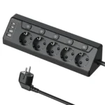 9-in-1 Multi-Function Socket 5AC+2USB+2Type-C Individually Switched Hole-Free Installation/90° L-Shape Design 2m Extension Cord