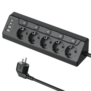 9-in-1 Multi-Function Socket 5AC+2USB+2Type-C Individually Switched Hole-Free Installation/90° L-Shape Design 2m Extension Cord